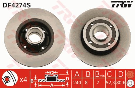 Tarcza hamulcowa TRW DF4274S 7701207823