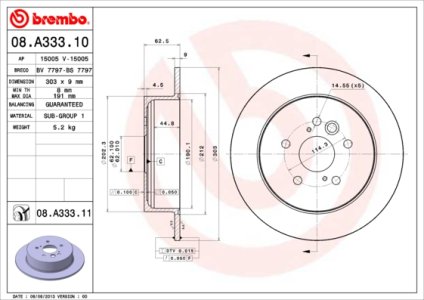 Tarcza hamulcowa BREMBO 08.A333.11 4243142040