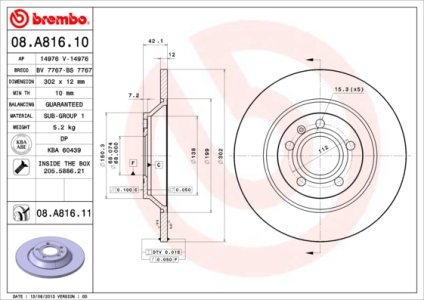 Tarcza hamulcowa BREMBO 08.A816.11 4F0615601G