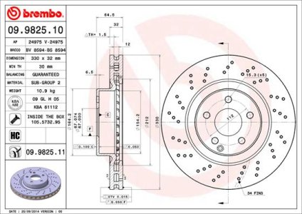 Tarcza hamulcowa BREMBO 09.9825.11 2304210512
