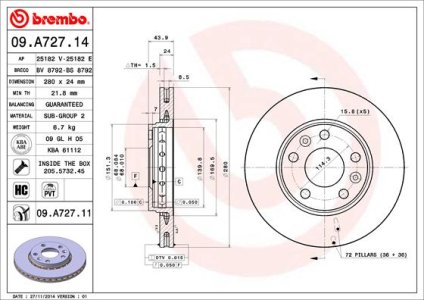 Tarcza hamulcowa BREMBO 09.A727.11 402060010R