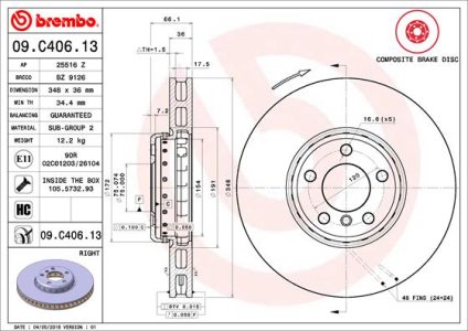 Tarcza hamulcowa BREMBO 09.C406.13 34116785670