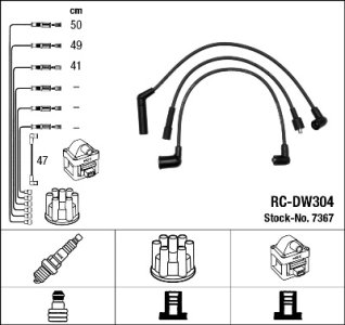 Przewody wysokiego napięcia komplet NGK 7367 RCDW304