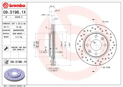 Tarcza hamulcowa BREMBO 09.5196.1X 95661747