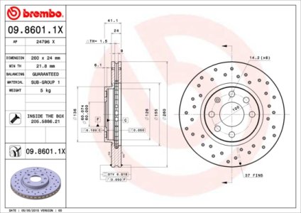 Tarcza hamulcowa BREMBO 09.8601.1X 0569000