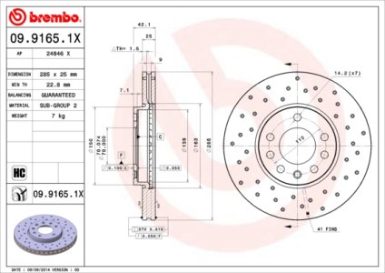 Tarcza hamulcowa BREMBO 09.9165.1X 0569003