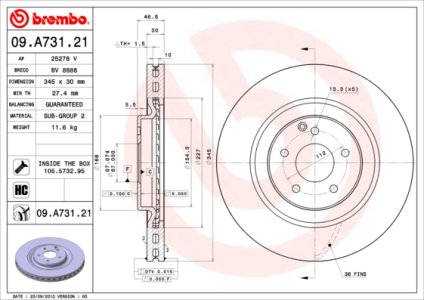Tarcza hamulcowa BREMBO 09.A731.21 2094210012