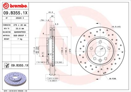 Tarcza hamulcowa BREMBO 09.B355.1X 569069