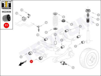 Silentblok drążka poprzecznego TEDGUM 00224036 YS415K743AB