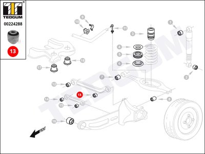 Silentblok drążka poprzecznego TEDGUM 00224288 98AGG5K653DA