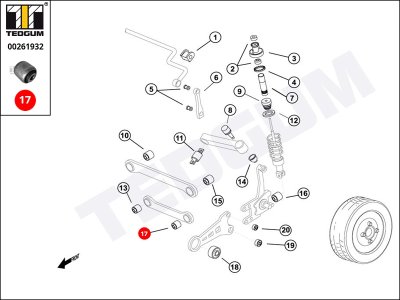 Silentblok drążka poprzecznego TEDGUM 00261932 52350S1AE00