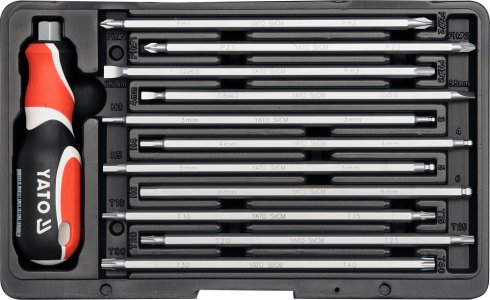 WKRETAK Z WYMIENNYMI KONCOWKAMI DWUSTRONNYMI SL PH PZ TORX  HEX KPL. 12 CZESCI KPL YATO