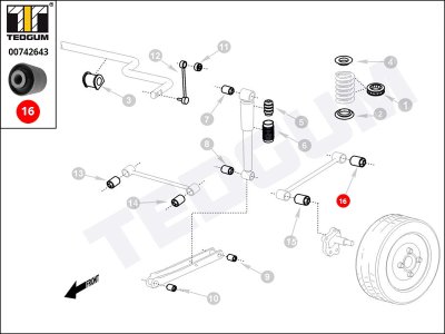 Silentblok drążka wzdłużnego TEDGUM 00742643 411806