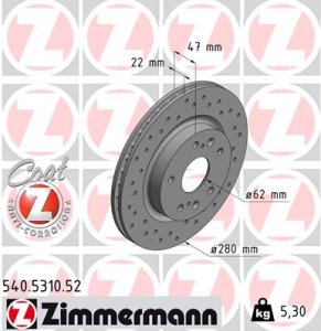 Tarcza hamulcowa ZIMMERMANN 540.5310.52 5531161M00