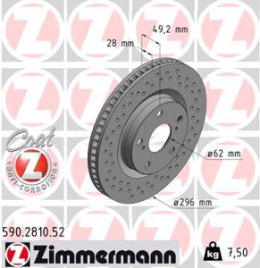 Tarcza hamulcowa ZIMMERMANN 590.2810.52 4351242050