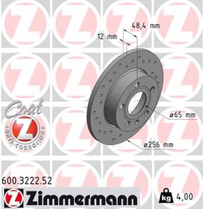 Tarcza hamulcowa ZIMMERMANN 600.3222.52 1K0615601L