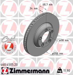 Tarcza hamulcowa ZIMMERMANN 460450520 971615302 PORSCHE PANAMERA 16- PP