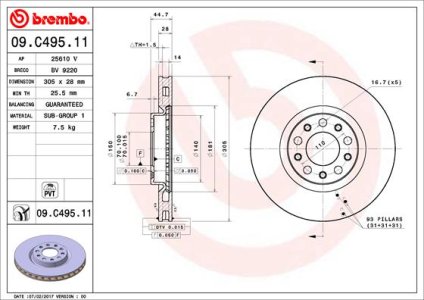 Tarcza hamulcowa BREMBO 09.C495.11 przód ALFA ROMEO GIULIA 15