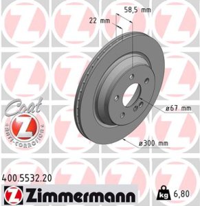 Tarcza hamulcowa ZIMMERMANN 400553220 2304230412 MERCEDES R230 SL-KLASA  01- tył