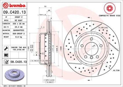 Tarcza hamulcowa BREMBO 09C42013 34116786392 BMW 3 E90  05-11 przód