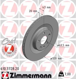 Tarcza hamulcowa ZIMMERMANN 610 3728 20 31400778 VOLVO XC90 II  15- TYŁ