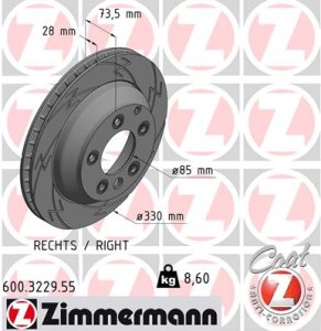 Tarcza hamulcowa ZIMMERMANN 600322955 95535240130 VW TOUAREG 02- PT