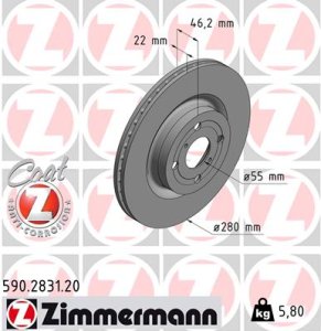 Tarcza hamulcowa ZIMMERMANN 590283120 435120D210 TOYOTA YARIS 12- przód