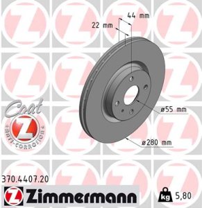 Tarcza hamulcowa ZIMMERMANN 370440720 NA5F33251A MAZDA MX-5 IV  15- przód