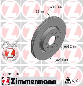 Tarcza hamulcowa ZIMMERMANN 320381820 51712H8580 KIA STONIC  17- przód