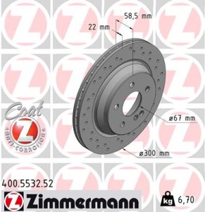 Tarcza hamulcowa ZIMMERMANN 400553252 2304230412 MERCEDES R230 SL-KLASA  01- tył