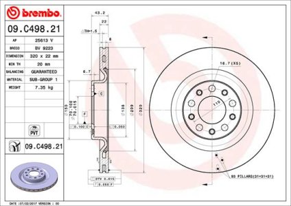 Tarcza hamulcowa BREMBO 09 C498 21 50546509