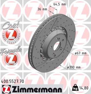 Tarcza hamulcowa ZIMMERMANN 400552770 2314210612 MERCEDES W205 C-KLASA  14- przód
