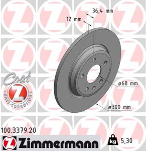 Tarcza hamulcowa ZIMMERMANN 100337920 8W0615601C AUDI A4  15- tył