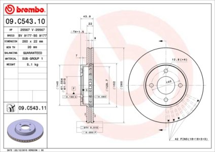 Tarcza hamulcowa BREMBO 09 C543 11 402061HA0A NISSAN MICRA  10