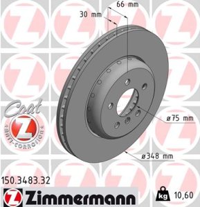 Tarcza hamulcowa ZIMMERMANN 150 3483 32 34116775277 BMW 5 F10  10-  PRZÓD
