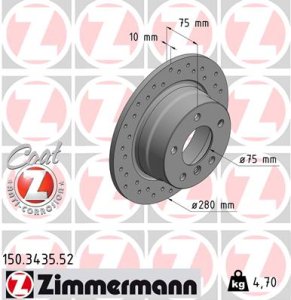 Tarcza hamulcowa ZIMMERMANN 150343552 34216752545 BMW Z4 E85  03- tył