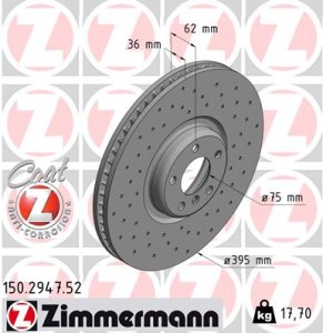 Tarcza hamulcowa ZIMMERMANN 150294752 34116789069 BMW X5 F15,F85  13- LP