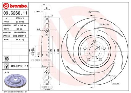Tarcza hamulcowa BREMBO 09.C266.11 LEXUS RC F  14- Lewy Przód