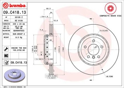 Tarcza hamulcowa BREMBO 09 C418 13 34216763827 BMW 5 E60  03-10 TYŁ