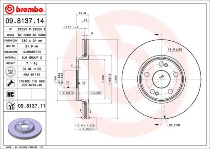 Tarcza hamulcowa BREMBO 09813711 7700802231 RENAULT LAGUNA  95-01