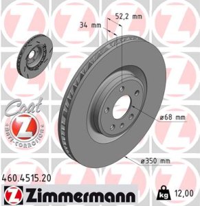 Tarcza hamulcowa ZIMMERMANN 460451520 95B615302H PORSCHE MACAN  14- PP