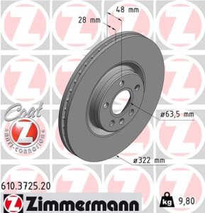 Tarcza hamulcowa ZIMMERMANN 610372520 31423724 VOLVO S90 II  16- przód