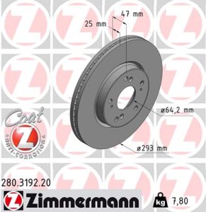 Tarcza hamulcowa ZIMMERMANN 280319220 45251T2MT01 HONDA HR-V  15- przód