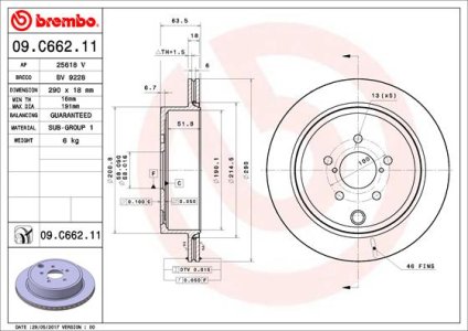 Tarcza hamulcowa BREMBO 09 C662 11 26700AJ010 SUBARU BRZ 2,0  12- TYŁ