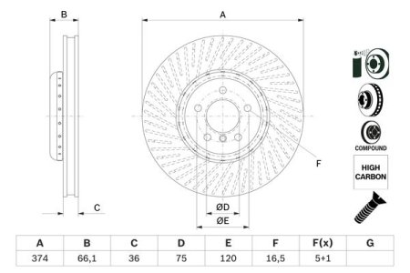 Tarcza hamulcowa przód lewa BOSCH 0986479E28 BMW 7 F01,F02, F03,F04  08- LP