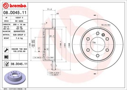 Tarcza hamulcowa BREMBO 08 D045 11 9104230200 MERCEDES SPRINTER  18- TYŁ