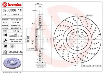Tarcza hamulcowa BREMBO 09 C306 1X 1K0615301AD VW PASSAT  10