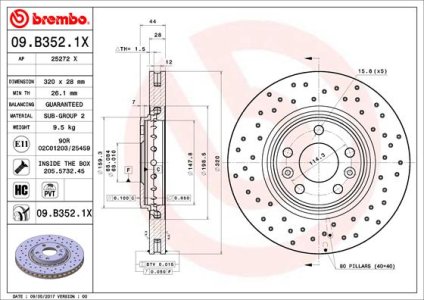 Tarcza hamulcowa BREMBO 09 B352 1X 402060003R RENAULT LAGUNA  08- PRZÓD