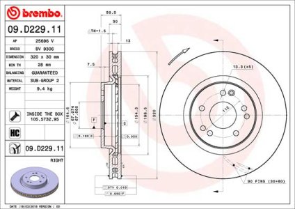 Tarcza hamulcowa BREMBO 09D22911 1294211812 MERCEDES W124 E-KLASA  93-95 PP