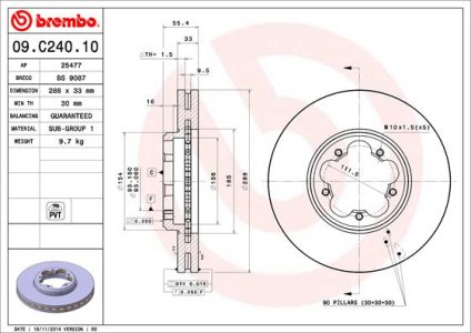 Tarcza hamulcowa BREMBO 09 C240 10 1763885 FORD TRANSIT CUSTOM  12- PRZÓD